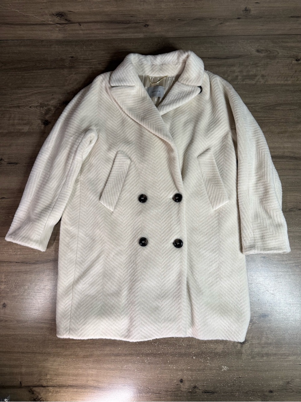 Marella Wool Mohair Coat Womens 8 Ivory Herringbone Made Italy
